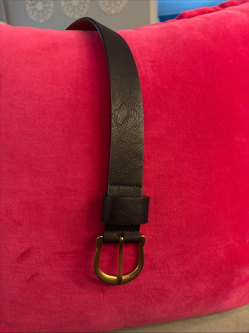 Classic Black Leather Belt with Gold Buckle